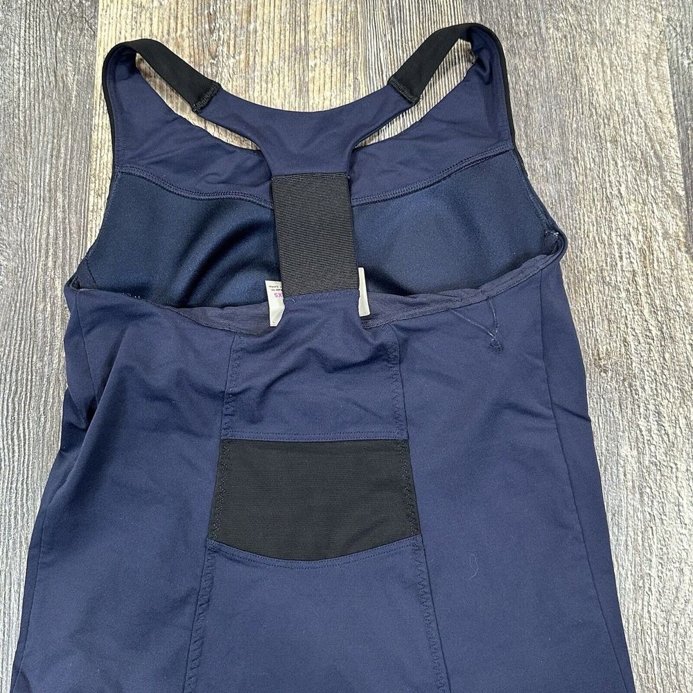 Athleta Women's X-Small Ace Racer Tank Top Pockets Blue Shelf Bra Running Mesh - Picture 8 of 16